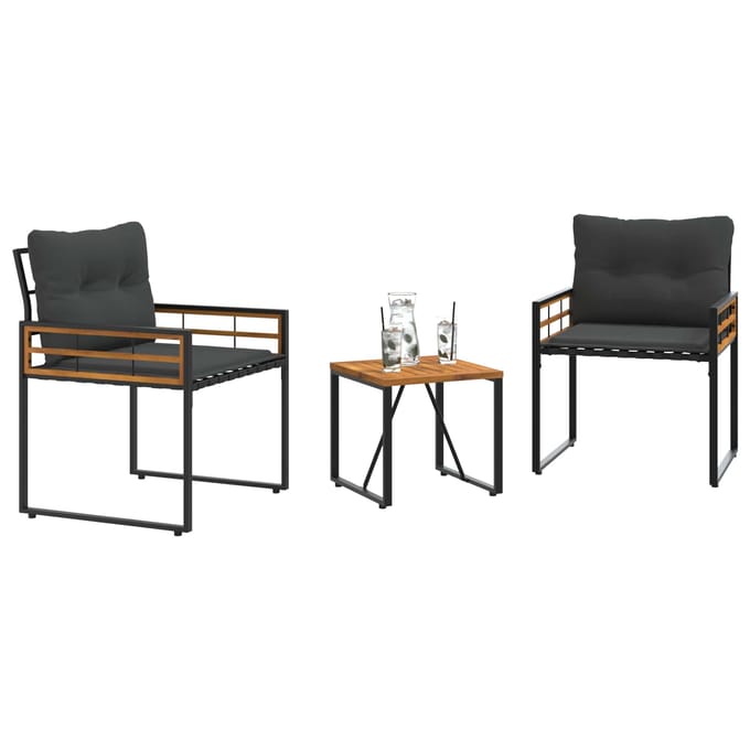 vidaXL Buitenmeubels set met kussen 3 pcs Middelgrijs