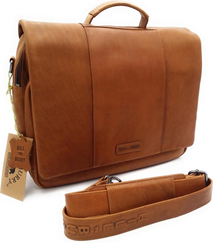 Hill Burry - VB10075 – 3124 - echt leren - schoudertas – werktas- stevig - vintage leder- bruin /cognac