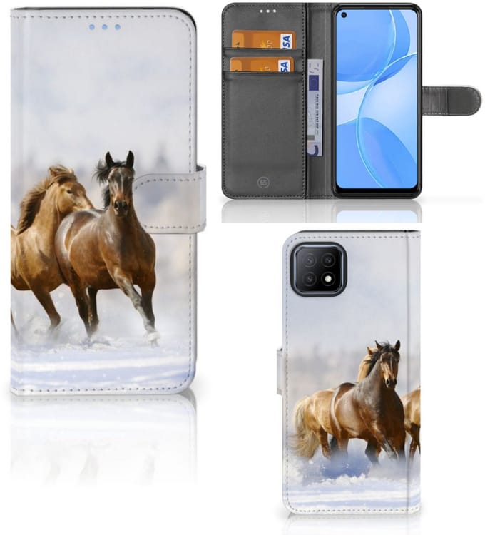 Book Case voor OPPO A73 5G Telefoonhoesje met Pasjes Paarden