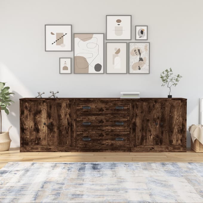vidaXL - Dressoirs - 3 - st - bewerkt - hout - gerookt - eikenkleurig