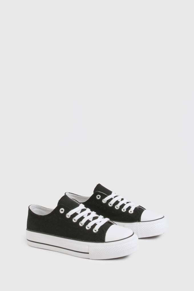 boohoo Dames Low Top Platform Lace Up Trainers | Black | Maat: 3