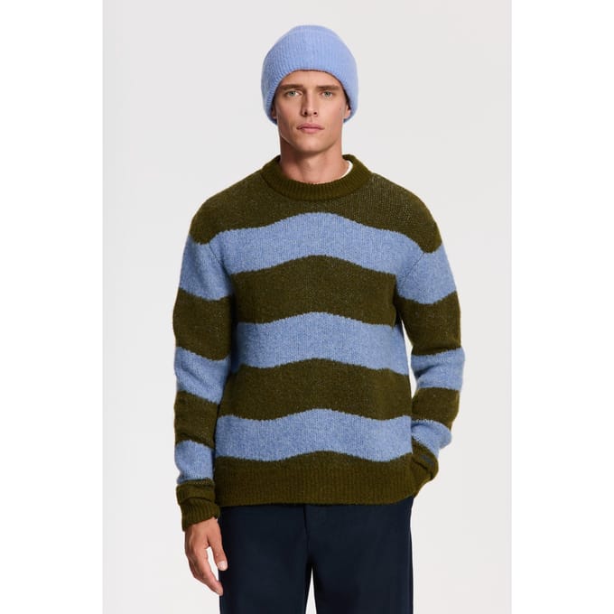 Shiwi Pike Relaxed Fit Wave Pullover Green Blue Wave Größe: M | Pullover Outlet | Herren | Blau
