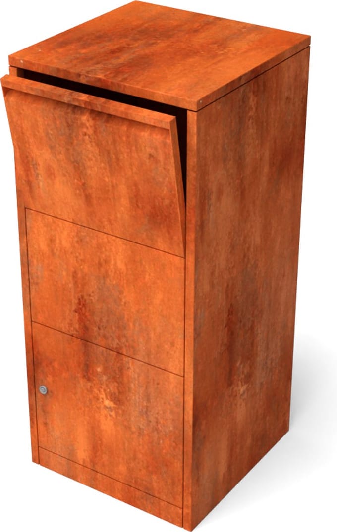 Geroba brievenbus GiftuC1 – Cortenstaal – 420×420×950 mm