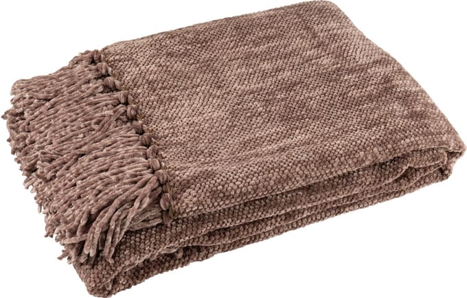 J-Line deken Chenille - polyester - donkerbruin