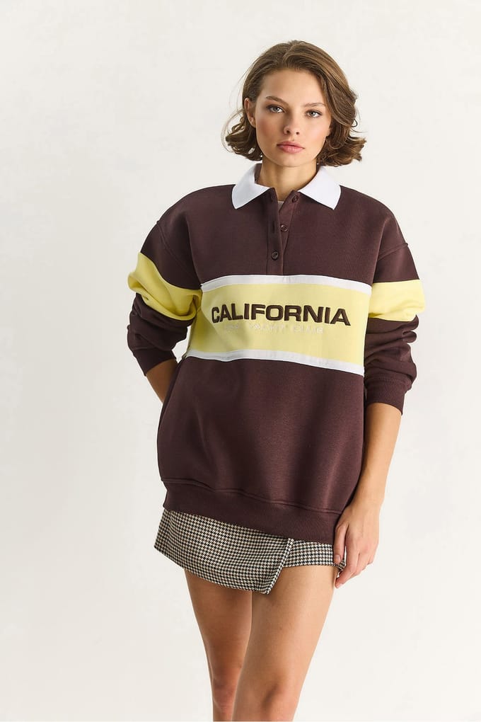Oversized Geprinte Polo Kragen Sweatshirt