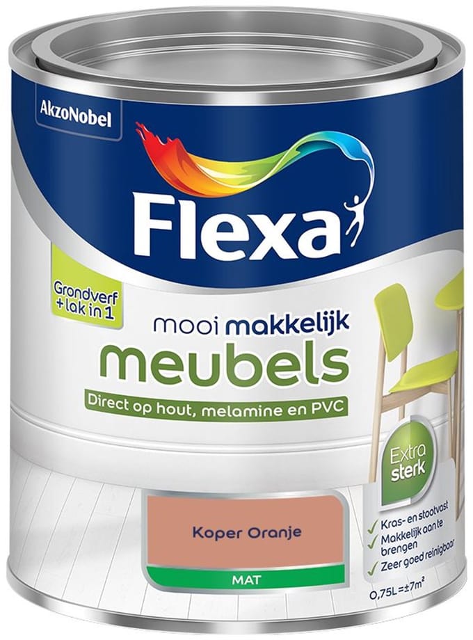 Flexa - Mooi Makkelijk Meubels Mat - Koper Oranje - Mengverf - 750 Ml