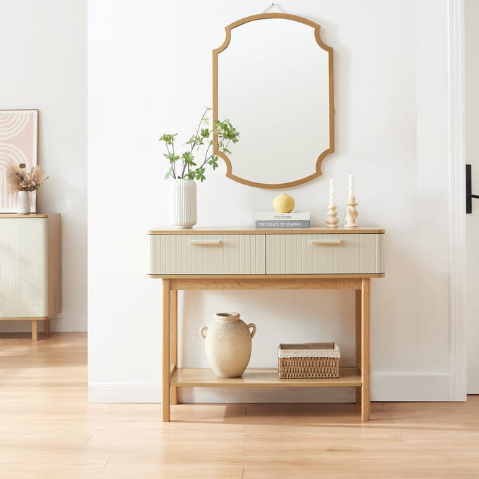 Consoletafel Ferrersp 100x40x80 cm eikenkleurig havermout en naturel [en.casa]