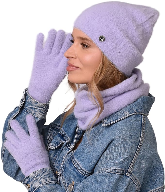 Alur Winter Set voor Dames - Beanie + Sjaal + Handschoenen - Alpaca - Lilac