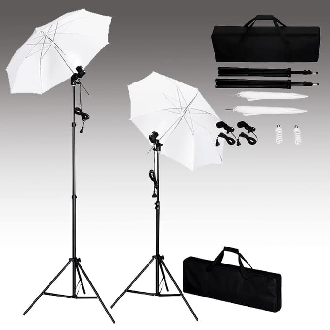 vidaXL - Fotostudioset - met - achtergrond, - lampen - en - paraplu's