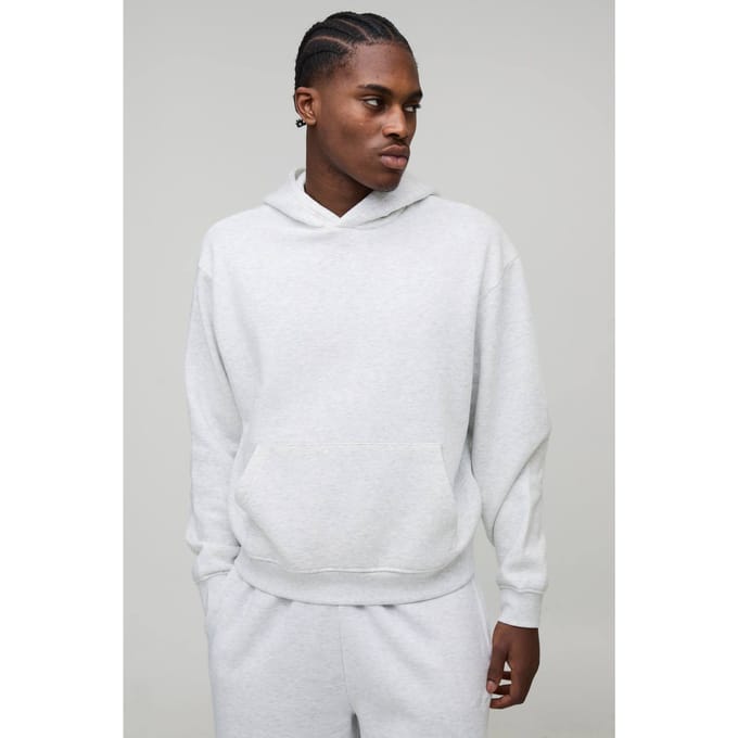 Essential Oversized Boxy Hoodie | Grey Marl | Size Medium