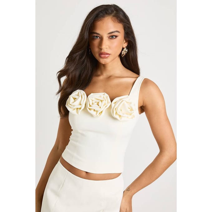 boohoo Dames Corsettop met rozetaccent | Creme | Maat: 40