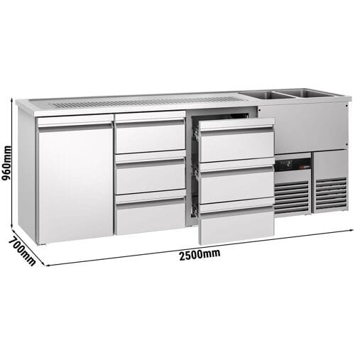 GGM Gastro Bierkoeling PREMIUM - 2500x700mm - 1 deur & 6 laden zilver