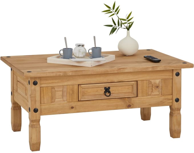 Salontafel SALSA van massief grenenhout met 1 lade