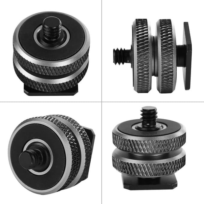 Adaptateur de fixation pour griffe porte-flash et microphone (38  à 14 ) gray