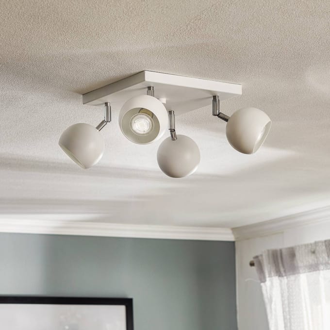 Plafondlamp OCULARE 4 met 4 richtbare bolspots in vierkant - Sollux Lighting - IP20 - Wit staal behuizing - 25 x 25 x 16 cm - 4 x GU10 LED, exclusief lichtbron - 4 x 10 W - Moderne plafondlamp voor gang, hal en keuken