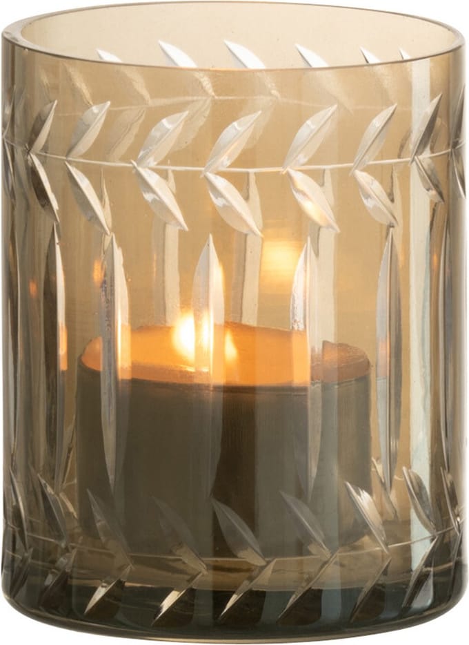J-Line windlicht Tak - glas - grijs - 6 stuks
