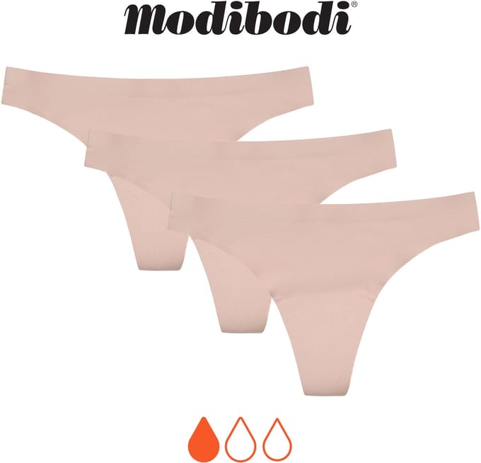 Modibodi Menstruatie Ondergoed Licht Absorberend Dames Naadloze String 3 Pack Cashew 42