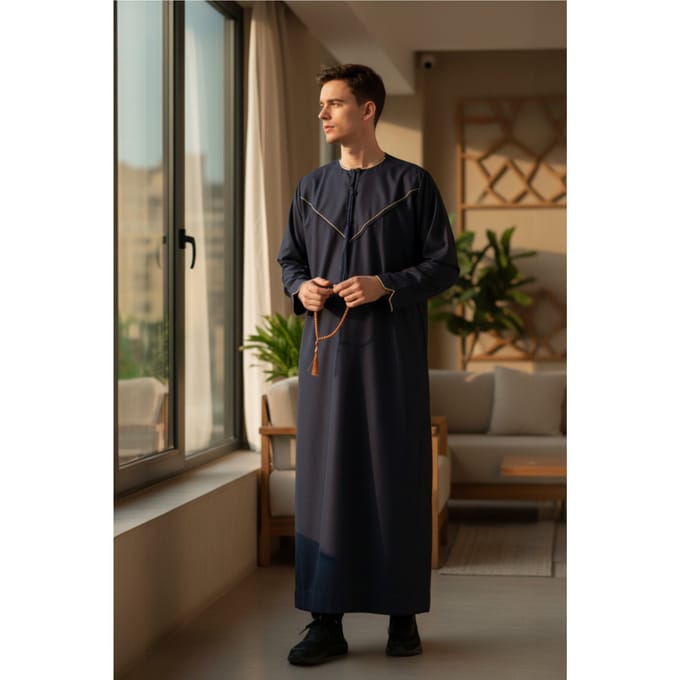 Heren Marine Ramadan Marokkaanse Jubba Robe Djellaba Eid Kaftan Thobe LFS-TT-007