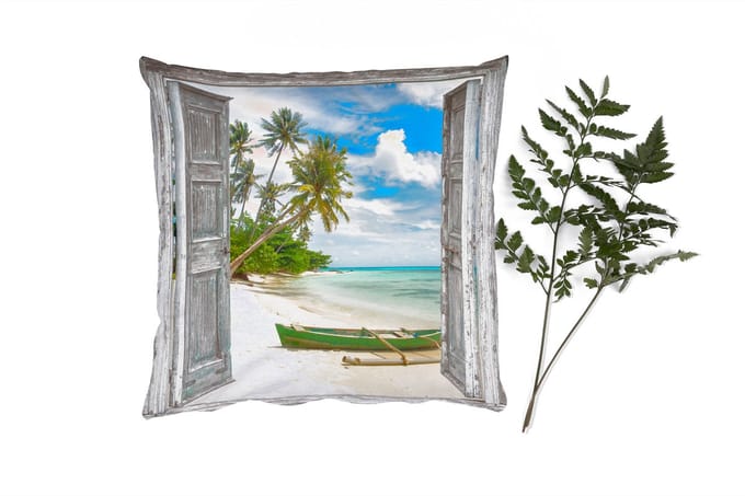 Sierkussens - Kussentjes Woonkamer - 40x40 cm - Kano - Strand - Palmboom - Strand - Doorkijk