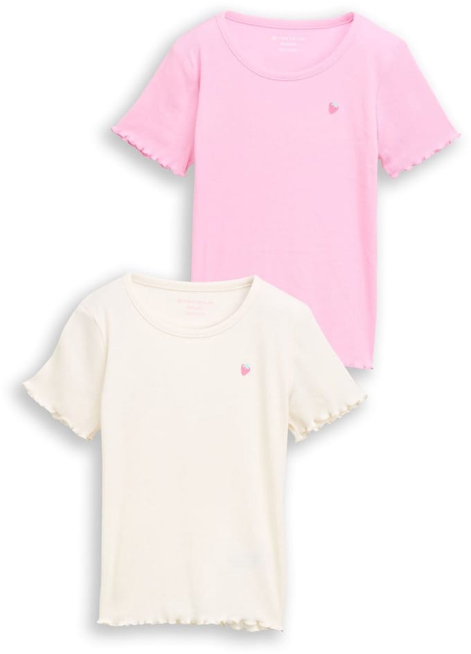 Tom Tailor - Geribbeld T-shirt in een set van 2 - Maat 104/110 - Wool White