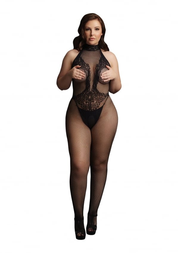 Shots - Le Désir Bodystocking met Visnet en Kant - Plus Size black OSX