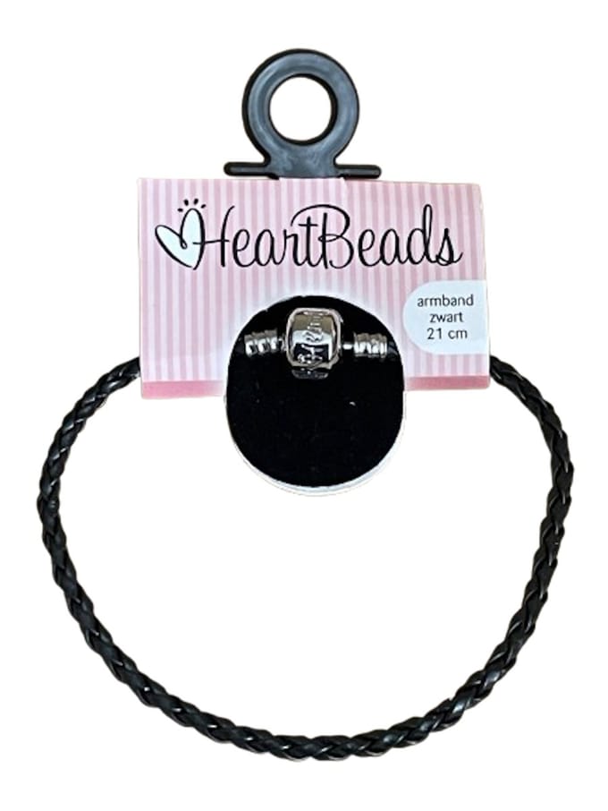 Heartbeads PU leren bedelarmband zwart 21 cm