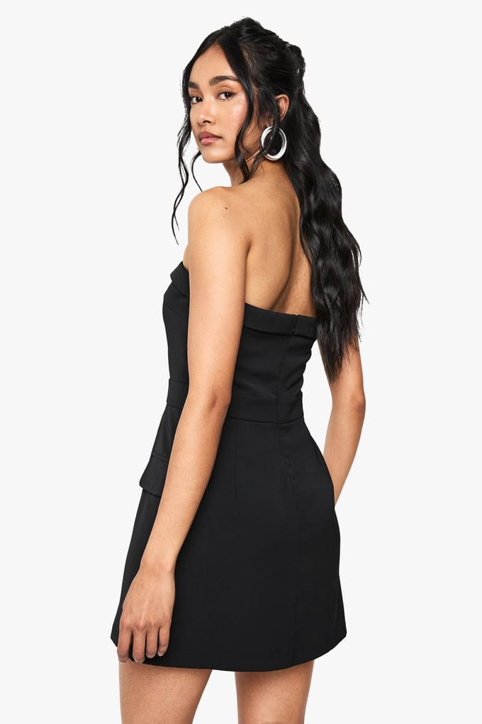 boohoo Dames Button Front Bandeau Tailored Mini Dress | Zwart | Maat: 38