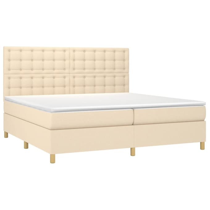 vidaXL - Boxspring - met - matras - en - LED - stof - crèmekleurig - 200x200 - cm