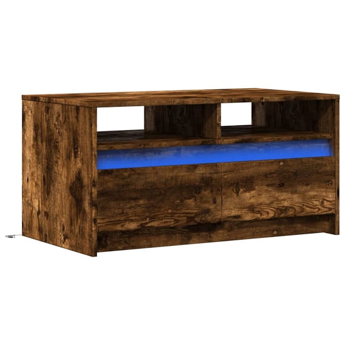 vidaXL - Salontafel - met - LED-verlichting - bewerkt - hout - gerookt - eikenkleur