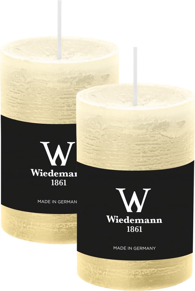 Wiedemann Cilinderkaars/stompkaars - 2x - rustieke kaars - creme wit - 6 x 9 cm - 30 branduren