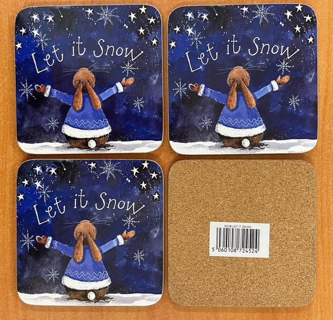 Alex Clark Onderzetters Let it Snow ~Konijn in de sneeuw Kerst/winter