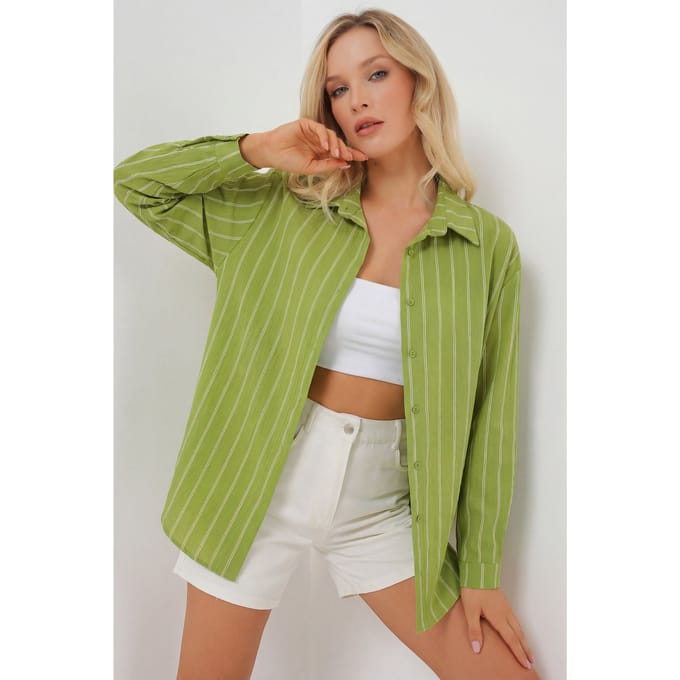Gestreepte Oversized Blouse met Knopsluiting