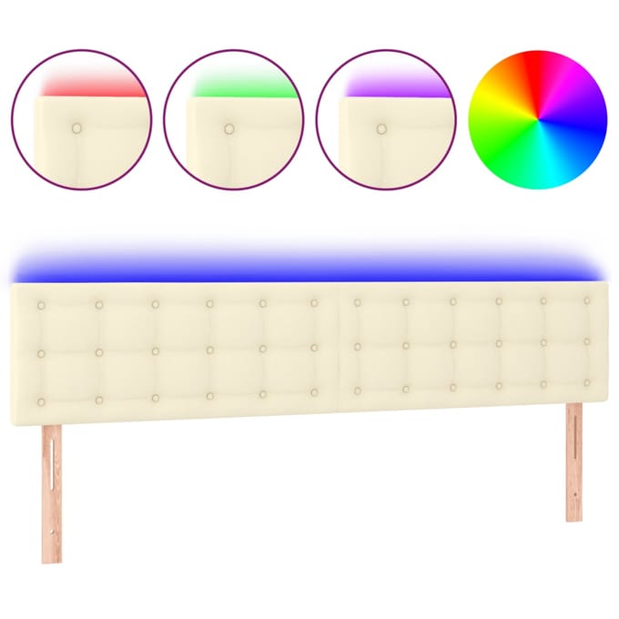 vidaXL - Hoofdbord - LED - 180x5x78/88 - cm - kunstleer - crèmekleurig