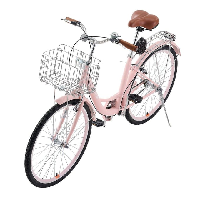 Vélo Cruiser 26 Pouces 1 Vitesse Rose Vélo Beach Cruiser avec Panier