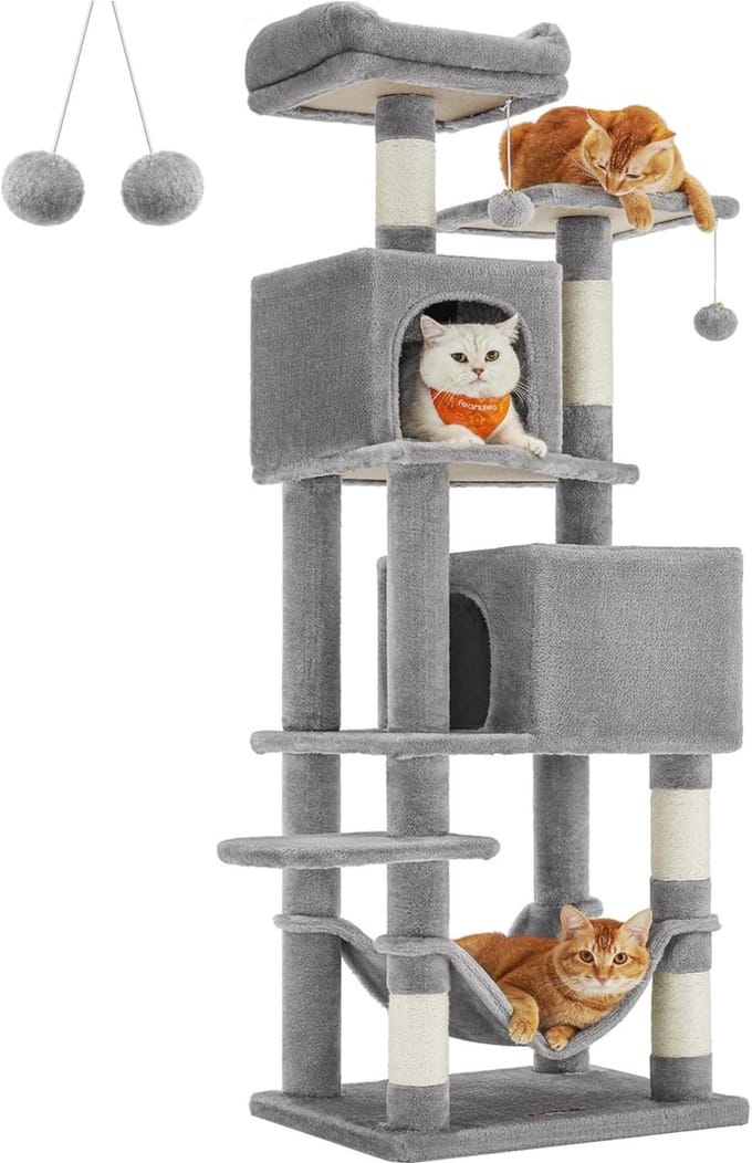 Hoogwaardige kattenboom met 5 krabzuilen en 2 platforms - 155 cm