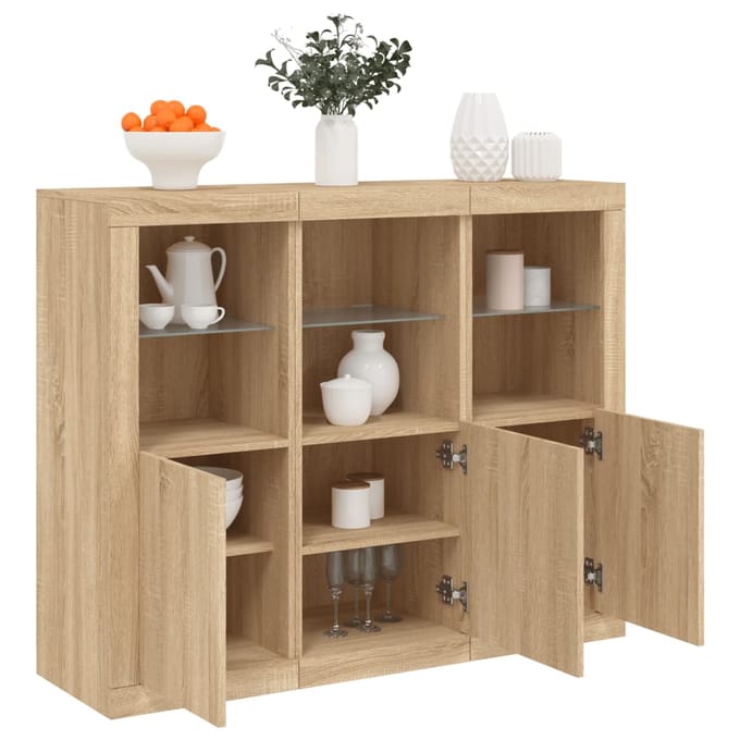 vidaXL - Dressoirs - met - LED-verlichting - 3 - st - bewerkt - hout - sonoma - eiken