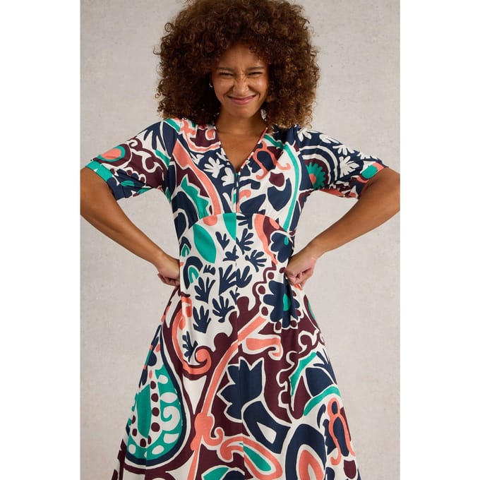 White Stuff Megan Jersey Dress Black Multi Größe: 6 REGULAR | Midikleider Outlet | Damen | Schwarz