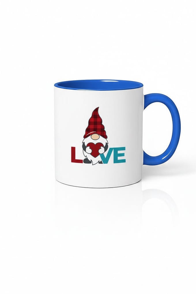 Liefde Mok met Plaid Kabouter & Hart - Wit met Blauwe Rand | Valentijn | Kerst Cadeau