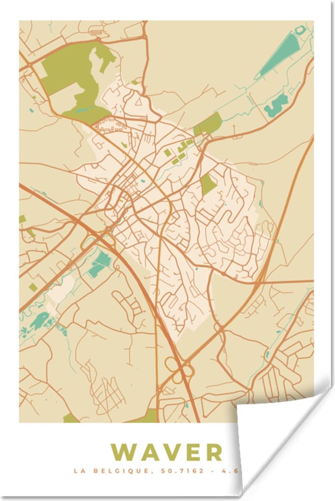 Poster Retro - Kaart - Waver - Stadskaart - Plattegrond - 60x90 cm