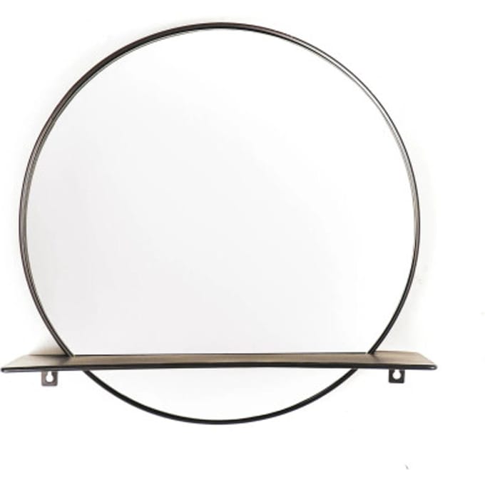 Housevitamin Wandspiegel met Plank – Rond – Metaal – Zwart – Ø40 cm – Modern & Functioneel
