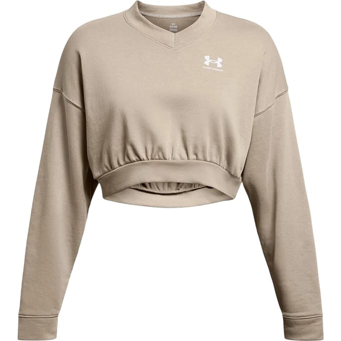 Under Armour Dames Rival cropped sweatshirt met ronde hals van badstof (Bruin)