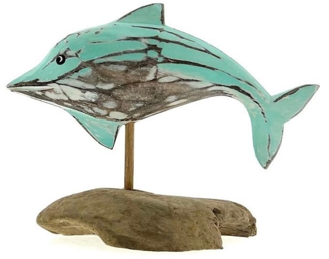 Houten dolfijn Uri turquoise klein