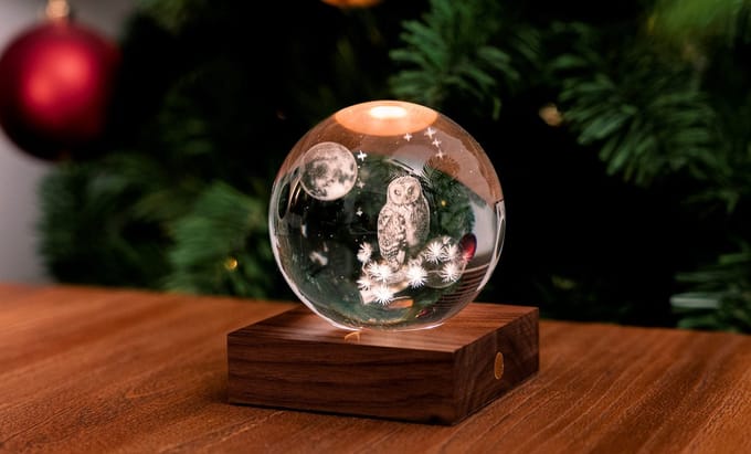 Gingko - Amber Crystal Ball Night Light - The Owl Moon