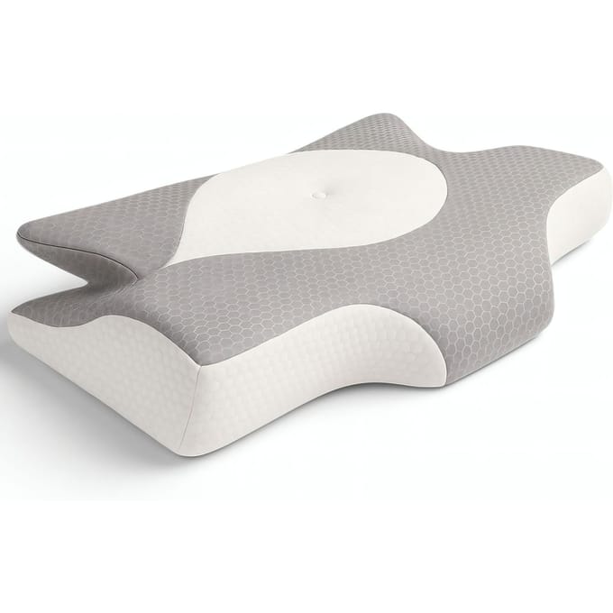 SHAPEVITAL OrthoStar - Orthopedisch Hoofdkussen - Traagschuim - Vlinderkussen - Ergonomisch - Wit/Grijs