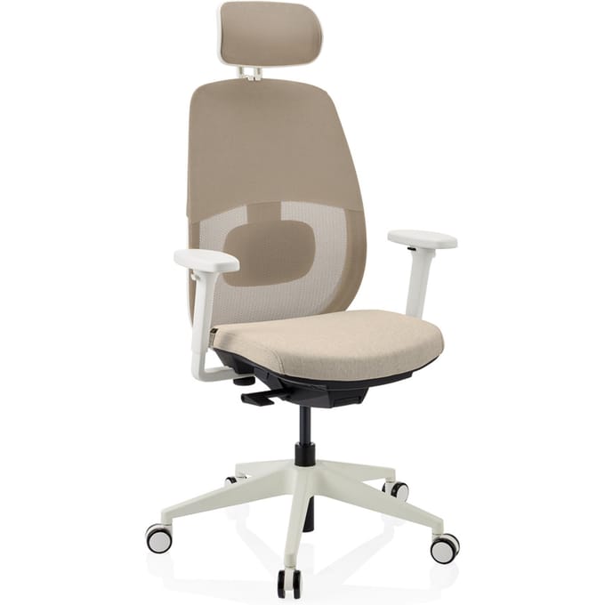 Skandis Pro | met hoofdsteun | Frame: Wit - Professionele bureaustoel Beige / Wit