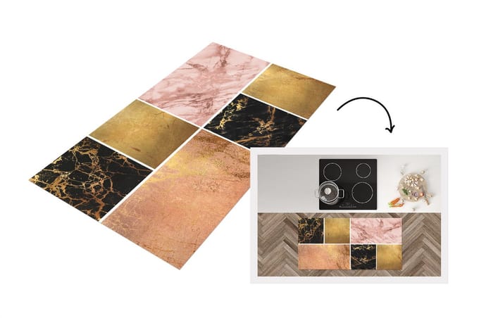 Keukenloper - Loper keuken - Marmer - Steen - Goud - 120x60 cm - Keukenloper vinyl