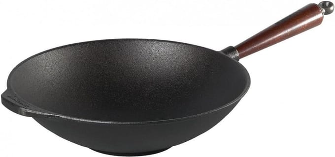 Gietijzeren Wokpan 30 cm met Houten Handvat