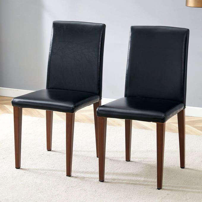 Eetkamerstoel - 2-delige set - minimalistisch luxe stoel - eetkamer - PU + metaal - zwart / walnoot