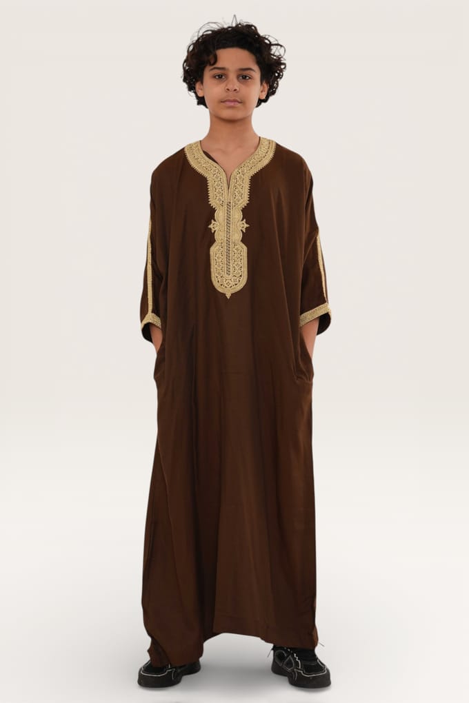 Kinderen Jongens Bruin Ramadan Marokkaanse Thobe Robe Djellaba Gandoura Eid Jubba LFS-K-HM67