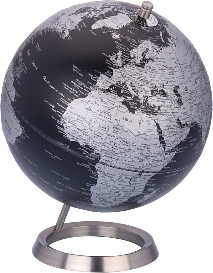 Troika | Wereldbol 23.5° | Zwart - Zilver | Ø25cm Emform